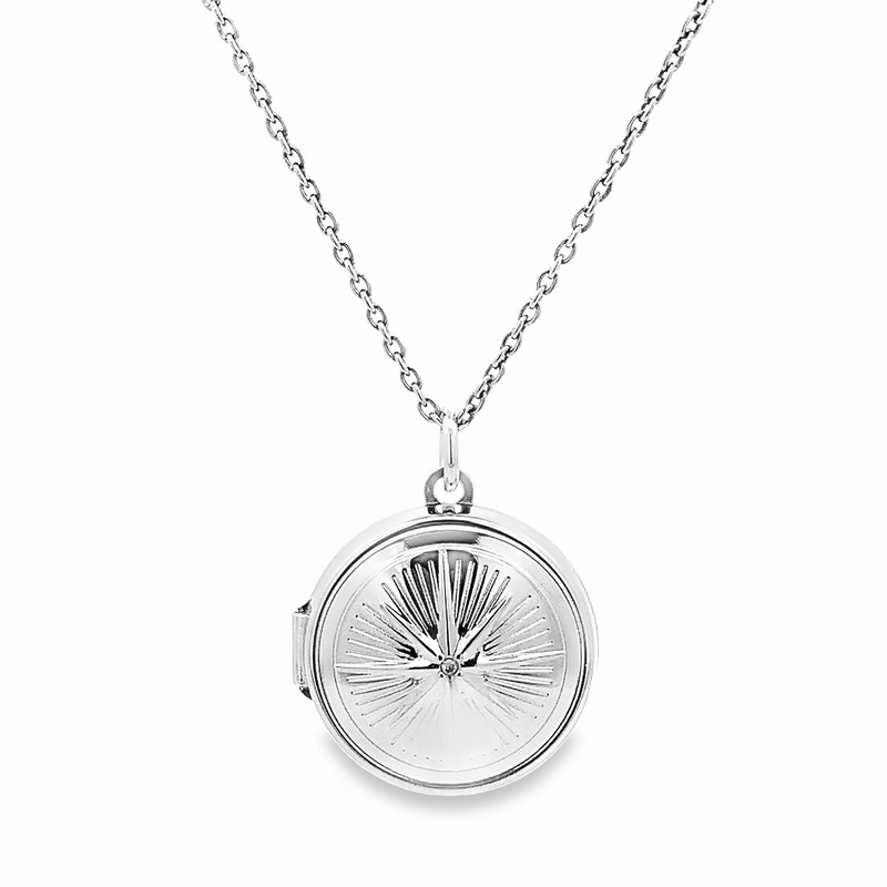 Sterling Silver Compass Round Locket Necklace