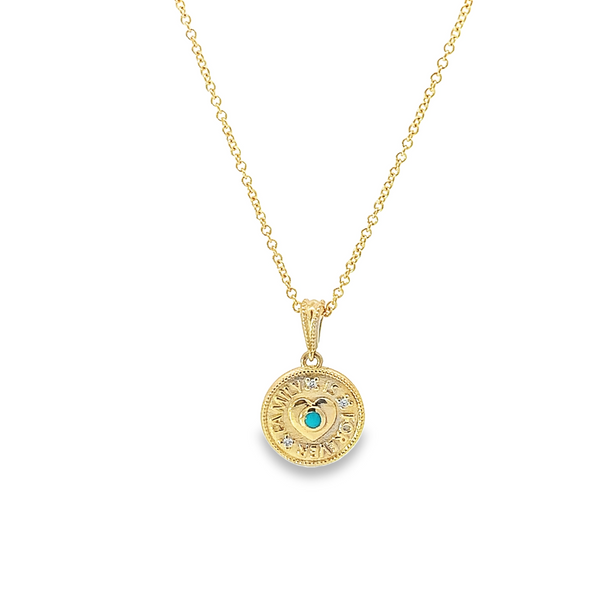 Cabochon Turquoise and Diamond Family Is Forever Necklace