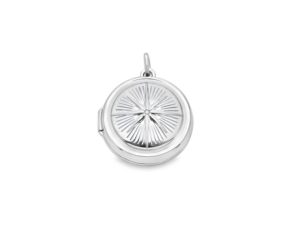 Sterling Silver Compass Round Locket Necklace