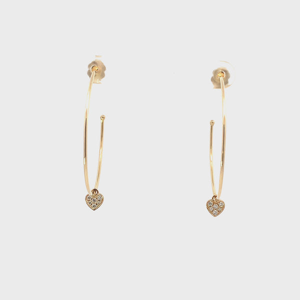 Gold hoop and diamond heart dangle earrings