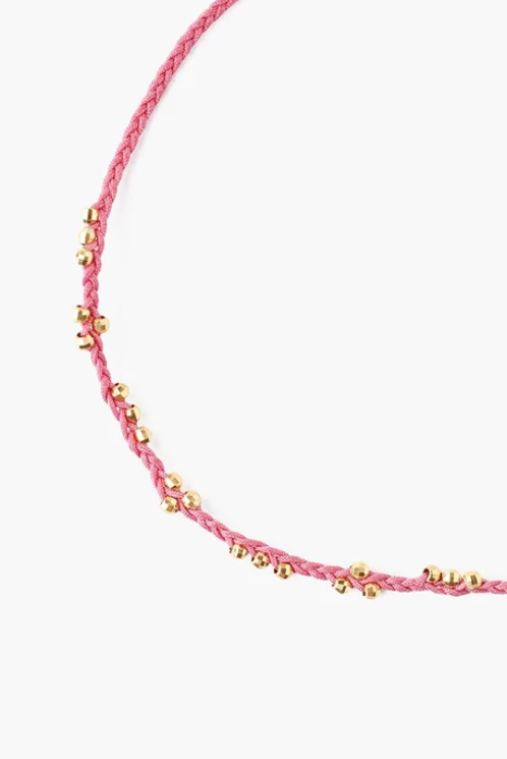 Gold-plated Beads Pink Braided Anklet