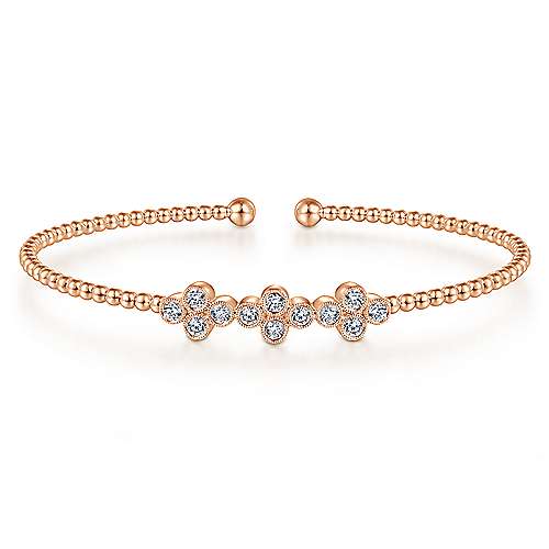Bead Cuff and Quatrefoil Diamond Station Bangle - available on special order