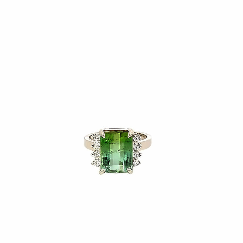 Bi-color Green Tourmaline and Diamond Ring