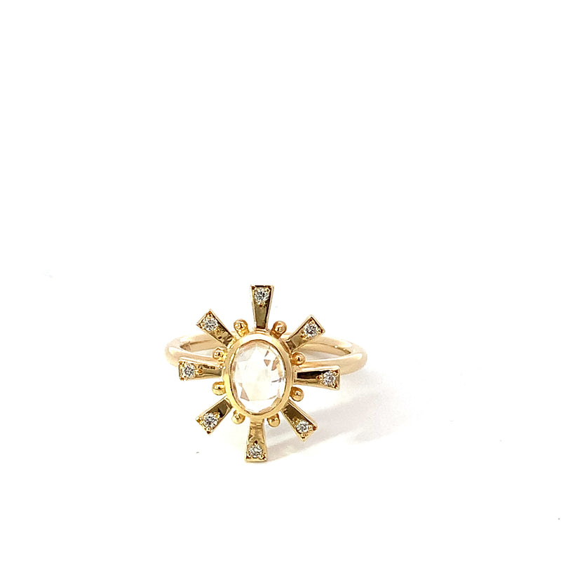 Moonstone and Diamond Starburst Ring - made to order