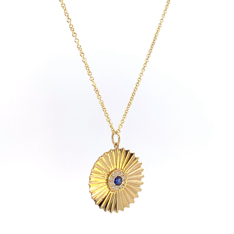 Sapphire and Diamond Halo Sunburst Necklace - made to order