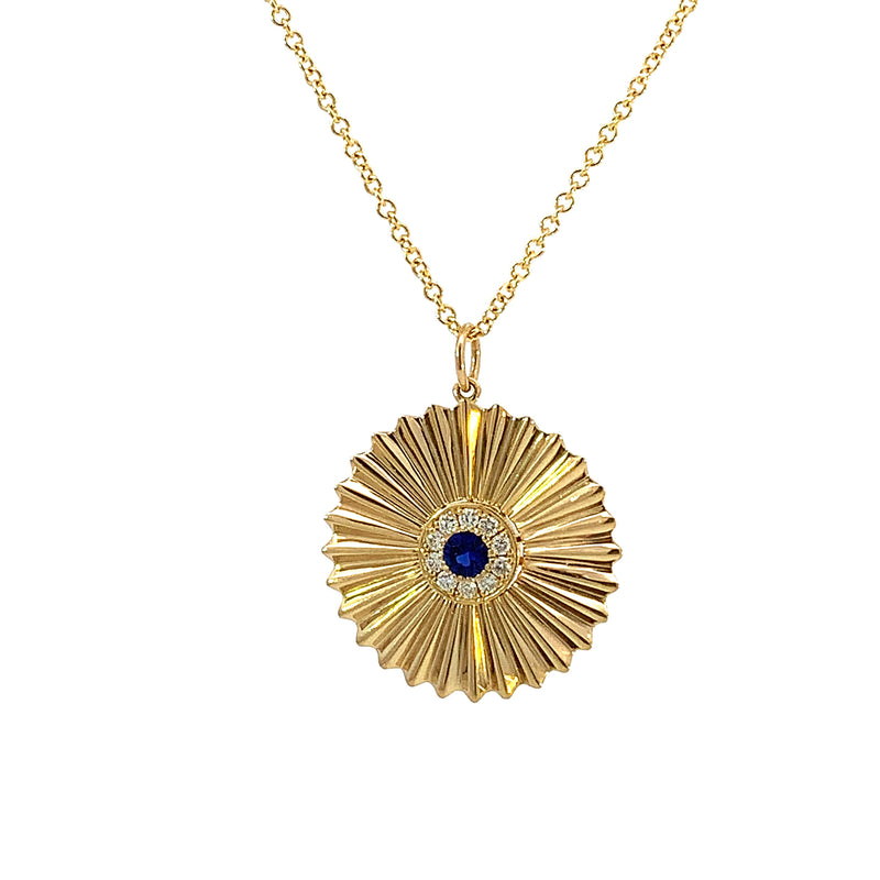 Sapphire and Diamond Halo Sunburst Necklace - made to order