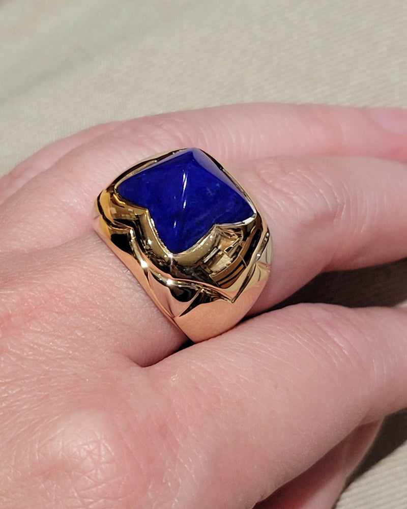 BVLGARI Lapis 18K Two-Tone Gold Pyramid Collection Cocktail Ring