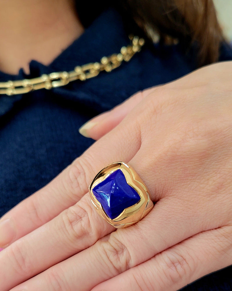 BVLGARI Lapis 18K Two-Tone Gold Pyramid Collection Cocktail Ring