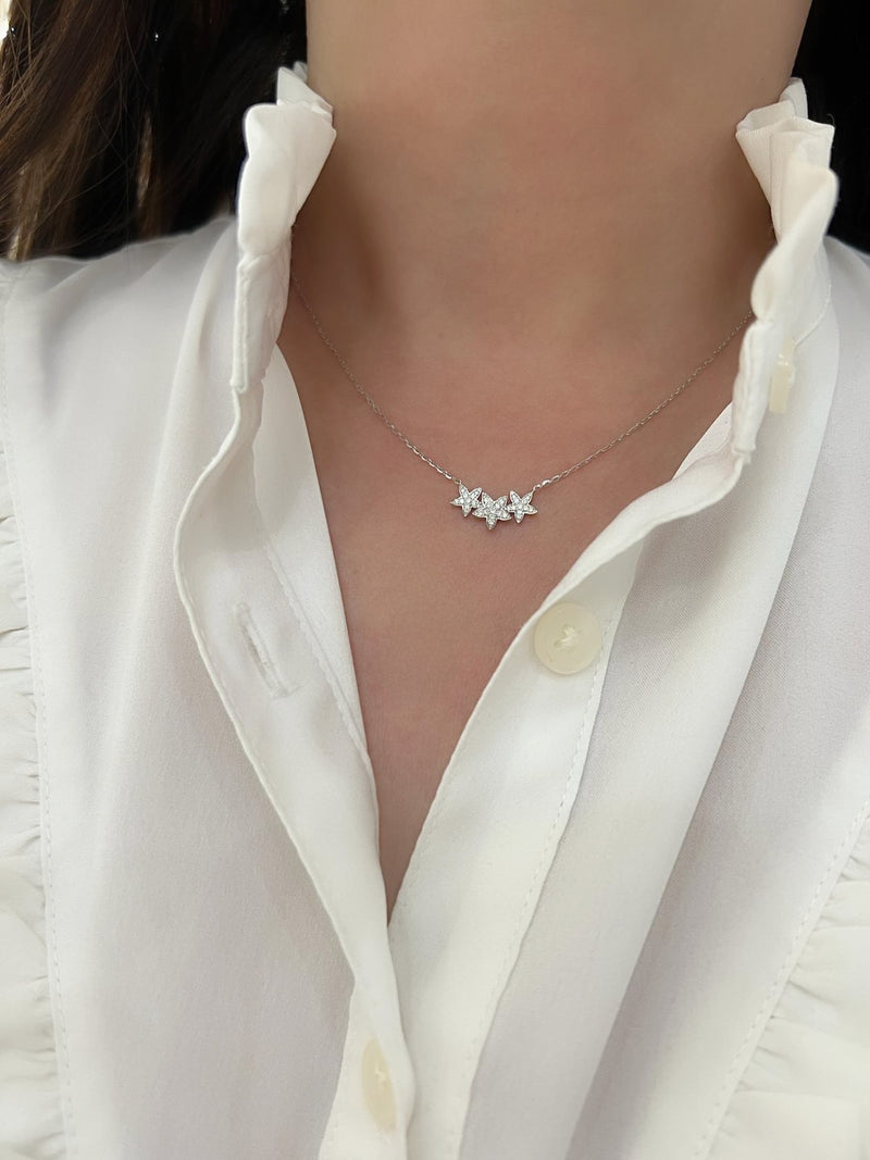 Diamond Trio of Flowers Necklace