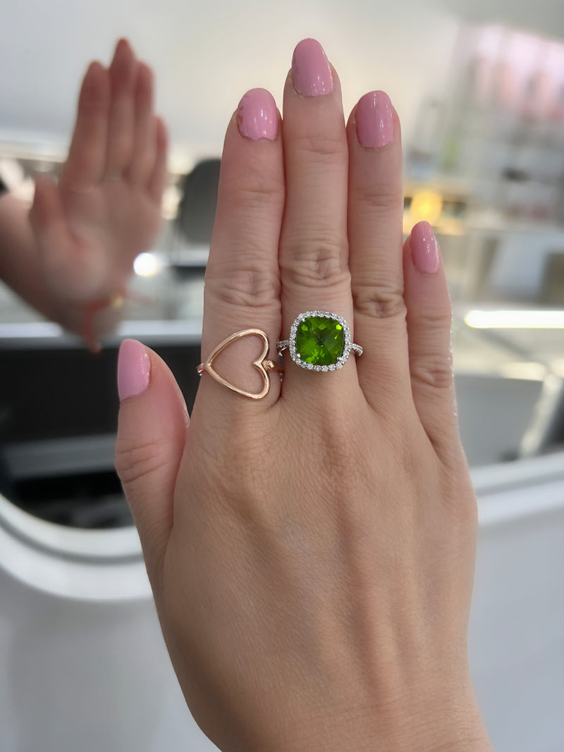 Cushion Peridot Diamond Halo Ring