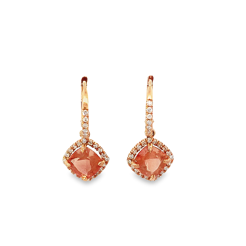 Sunstone and Diamond Drop Earrings - made to order