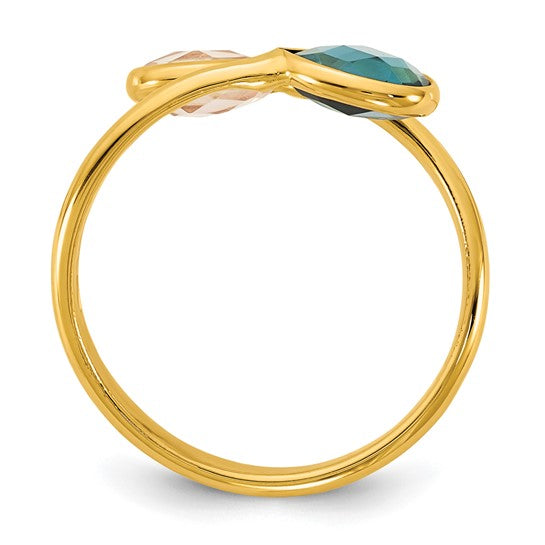 London Blue Topaz and Pink Quartz Teardrop Bypass Ring