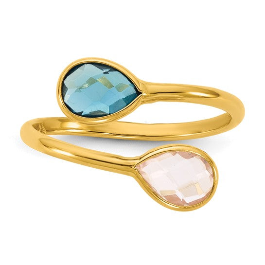 London Blue Topaz and Pink Quartz Teardrop Bypass Ring