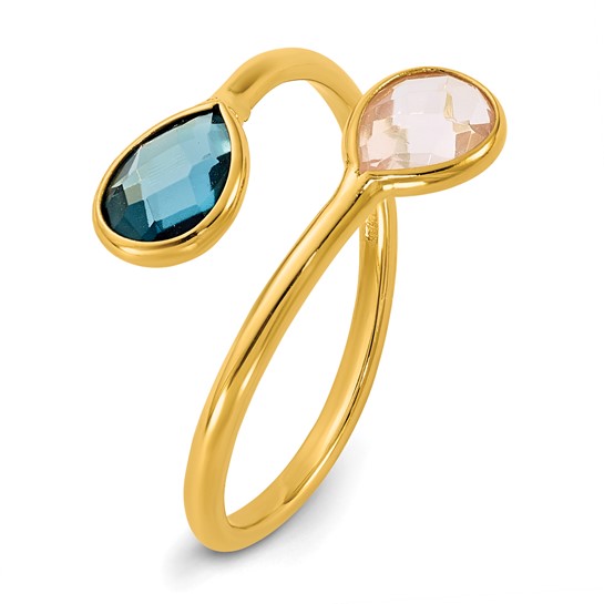 London Blue Topaz and Pink Quartz Teardrop Bypass Ring