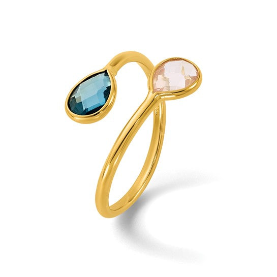 London Blue Topaz and Pink Quartz Teardrop Bypass Ring