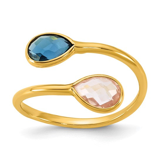 London Blue Topaz and Pink Quartz Teardrop Bypass Ring