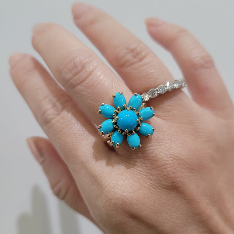 Cabochon Turquoise Flower Ring