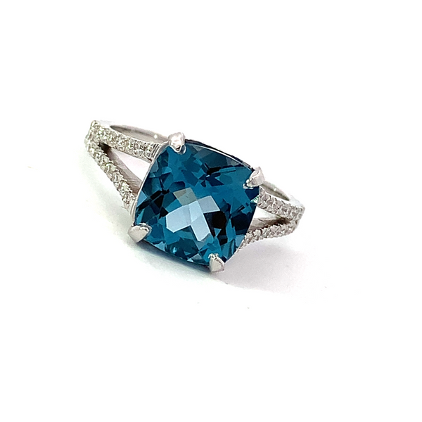 Cushion Cut London Blue and Diamond Ring