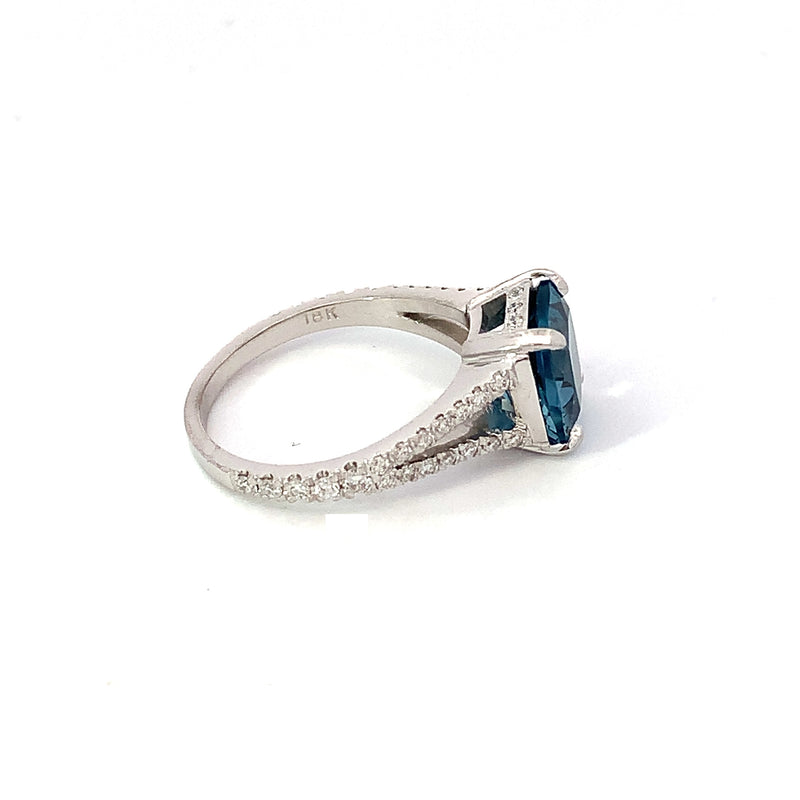Cushion Cut London Blue and Diamond Ring
