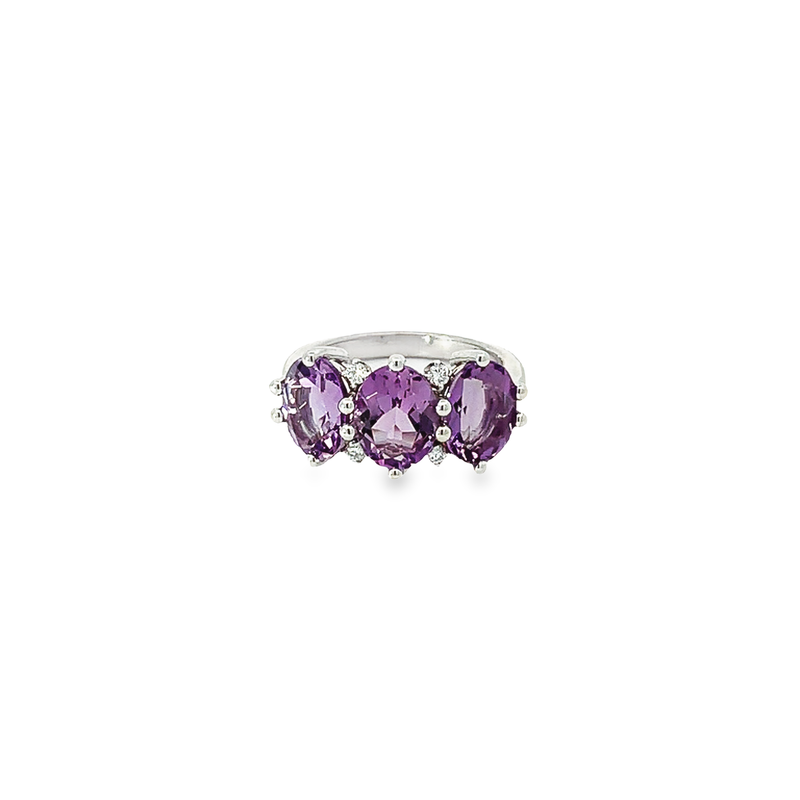 Rose de France Amethyst Trio Diamond Ring - made to order