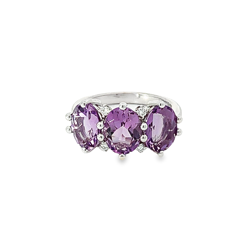 Rose de France Amethyst Trio Diamond Ring - made to order