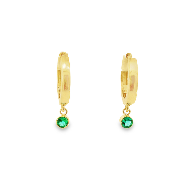 Natural Emerald Drop Huggie Earrings