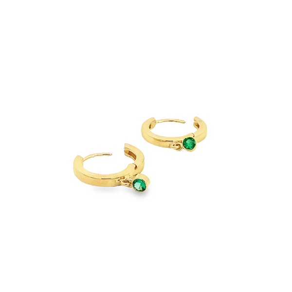 Natural Emerald Drop Huggie Earrings