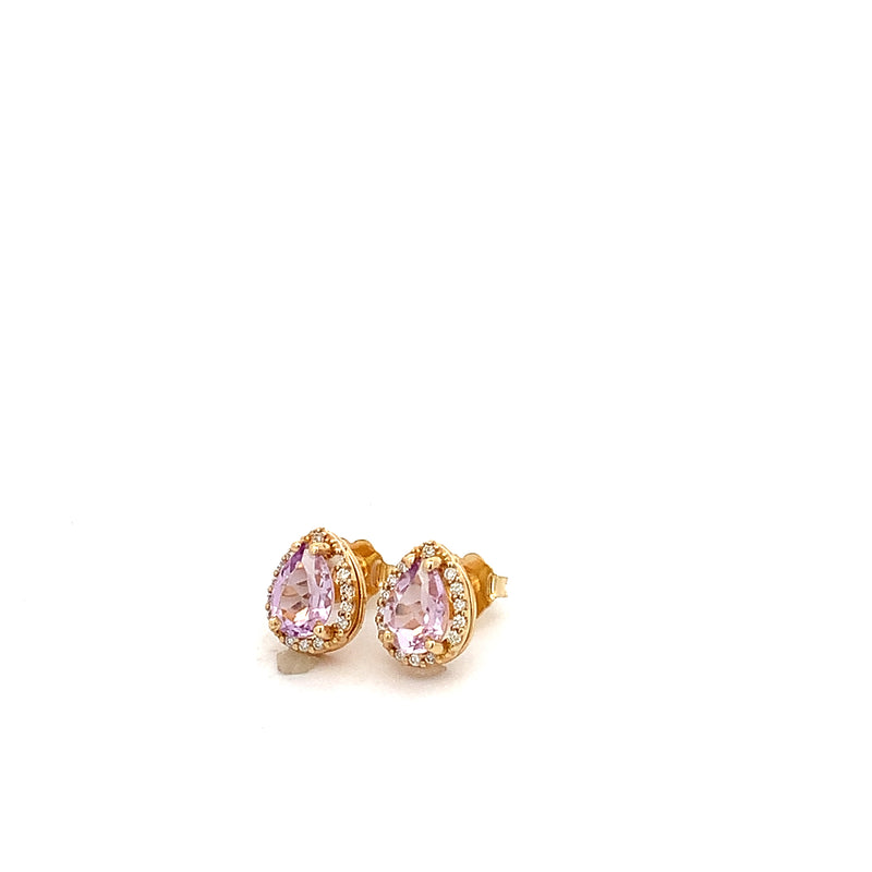 Pear Shape Rose de France Amethyst and Diamond Halo Stud Earrings - made to order