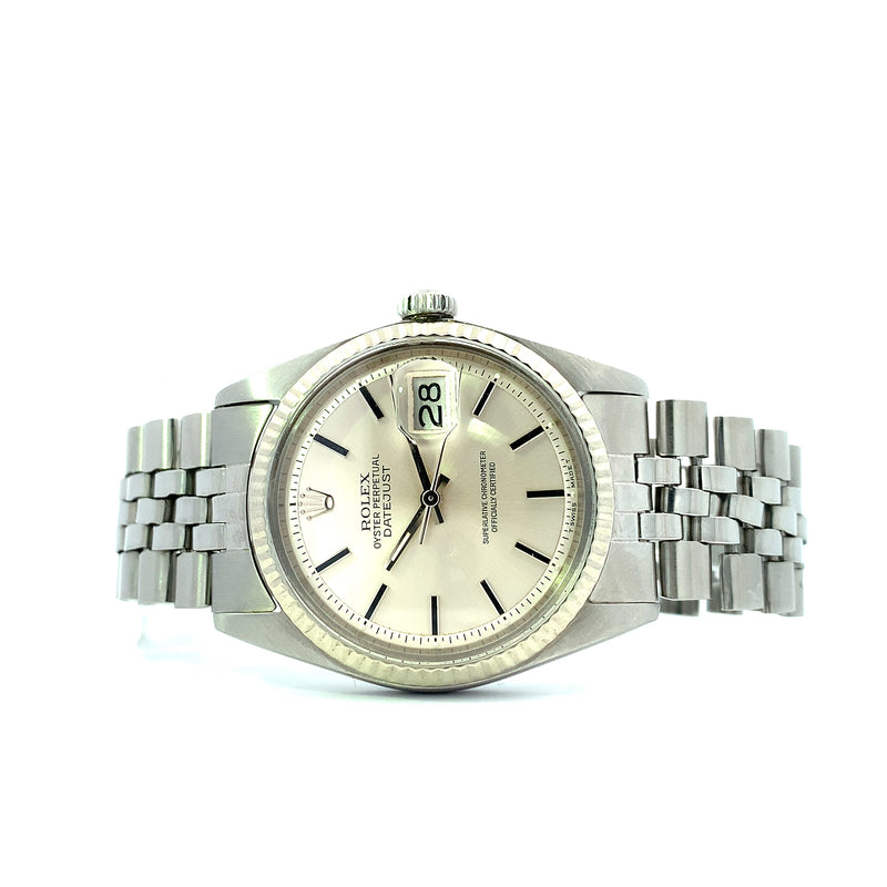 ROLEX - Oyster Perpetual Datejust 14K Fluted Bezel Silver Pie Pan Dial 36mm