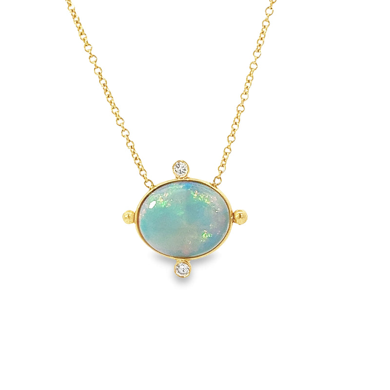 Bezel Opal and Diamond Necklace