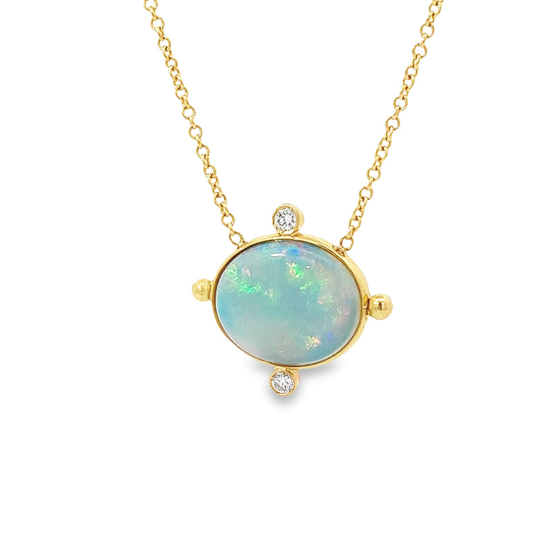 Bezel Opal and Diamond Necklace