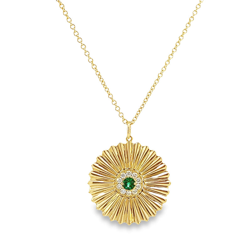 Emerald and Diamond Halo Sunburst Necklace - made to order