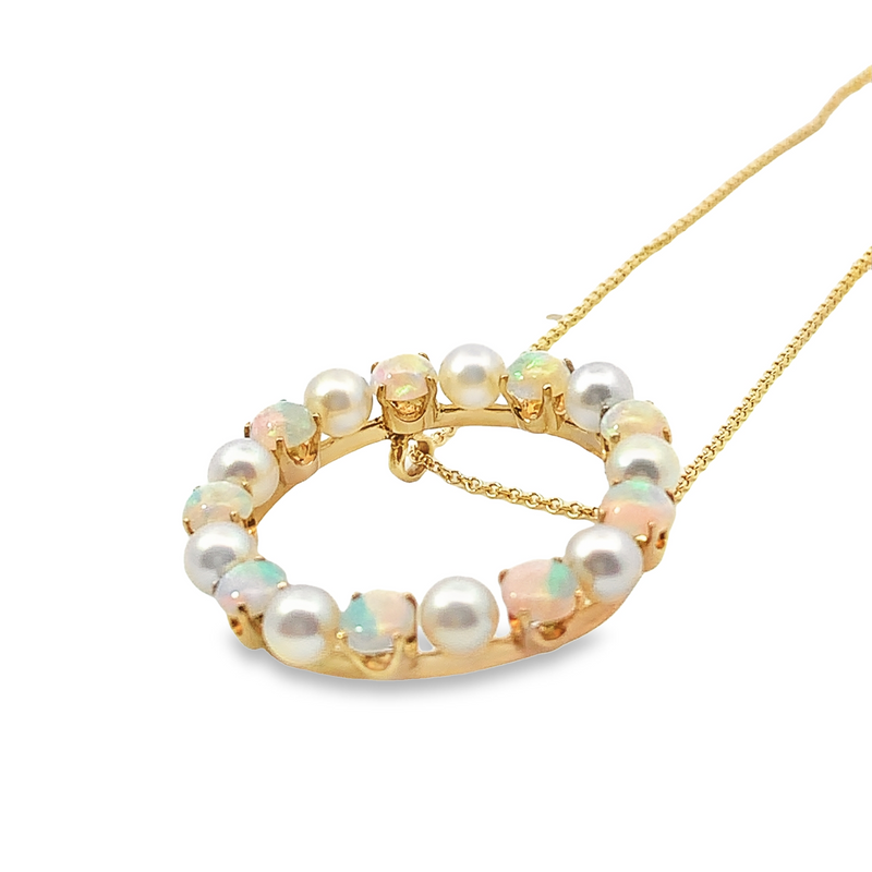 Cabochon Australian Opals and Pearls Circle Necklace