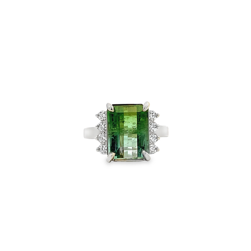 Bi-color Green Tourmaline and Diamond Ring