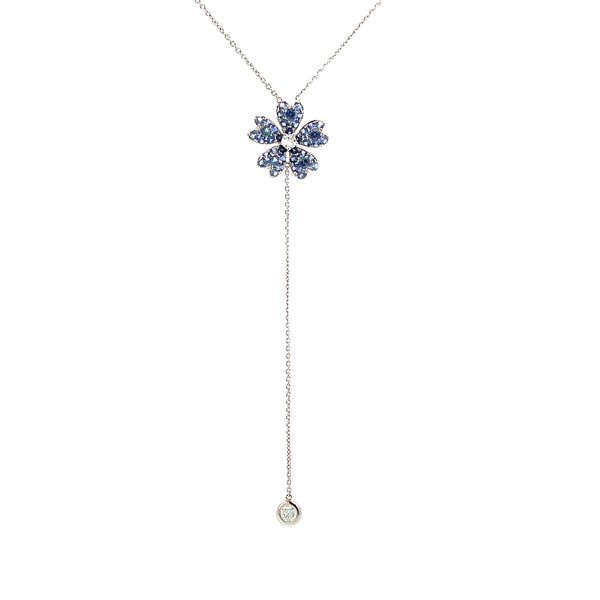 Sapphire and Diamond Flower Lariat Necklace
