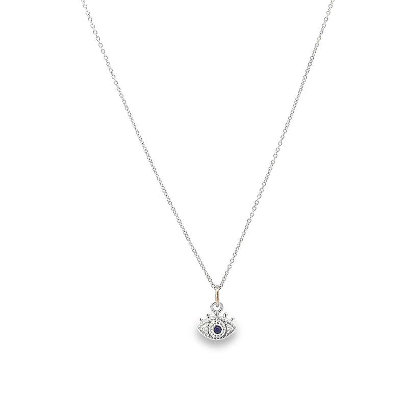 Petite Sapphire and Diamond Evil Eye Charm Necklace