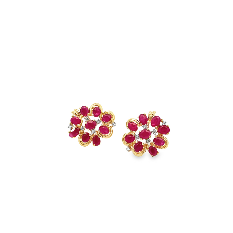 Ruby and Diamond Cluster Earrings