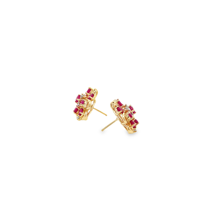 Ruby and Diamond Cluster Earrings