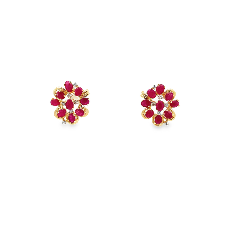 Ruby and Diamond Cluster Earrings