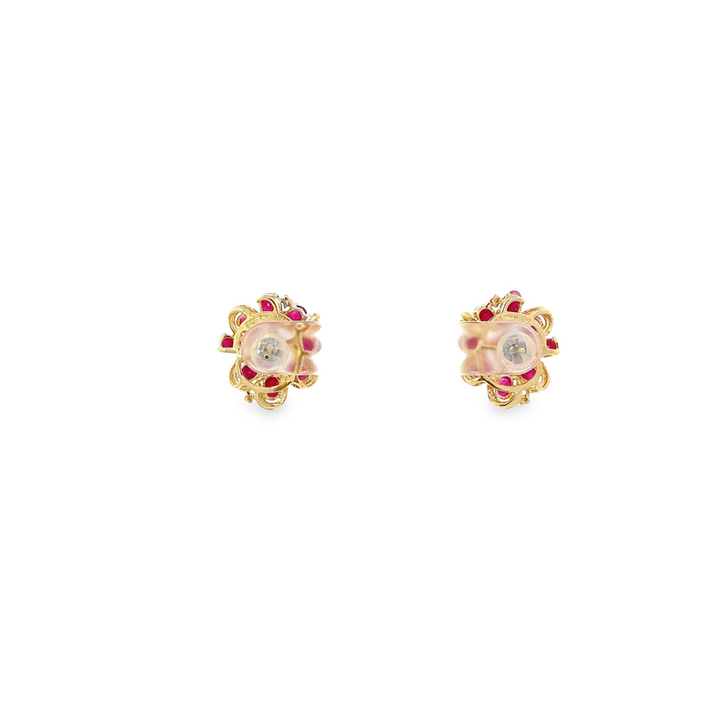 Ruby and Diamond Cluster Earrings