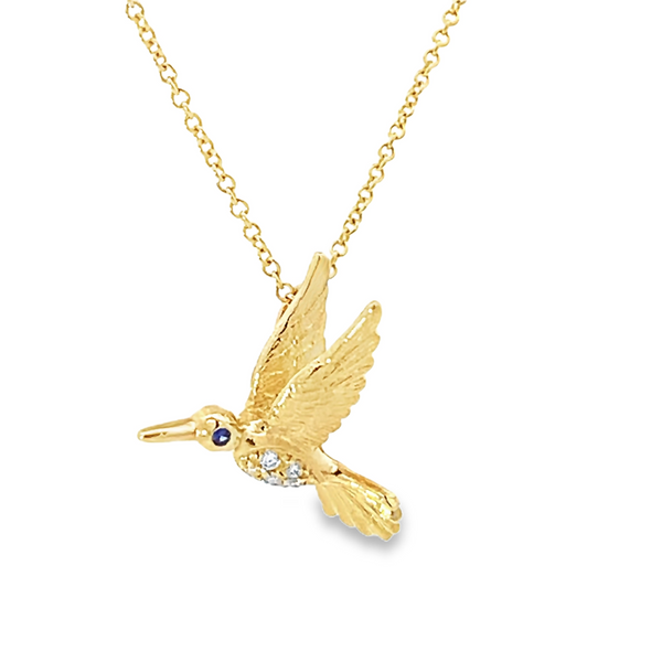 Diamond Bodice Blue Eye Hummingbird Necklace