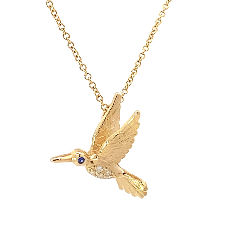 Diamond Bodice Blue Eye Hummingbird Necklace