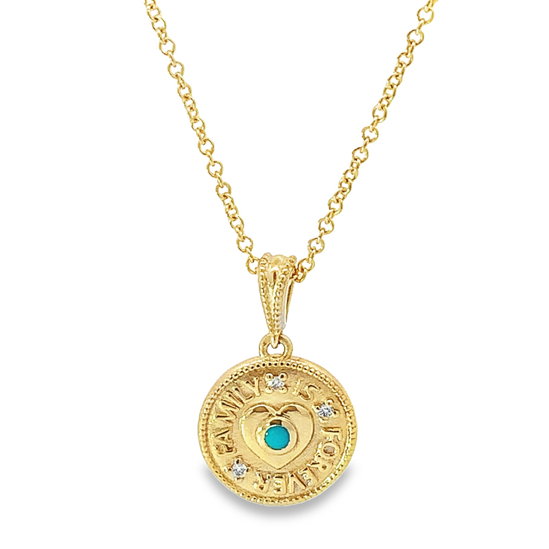 Cabochon Turquoise and Diamond Family Is Forever Necklace