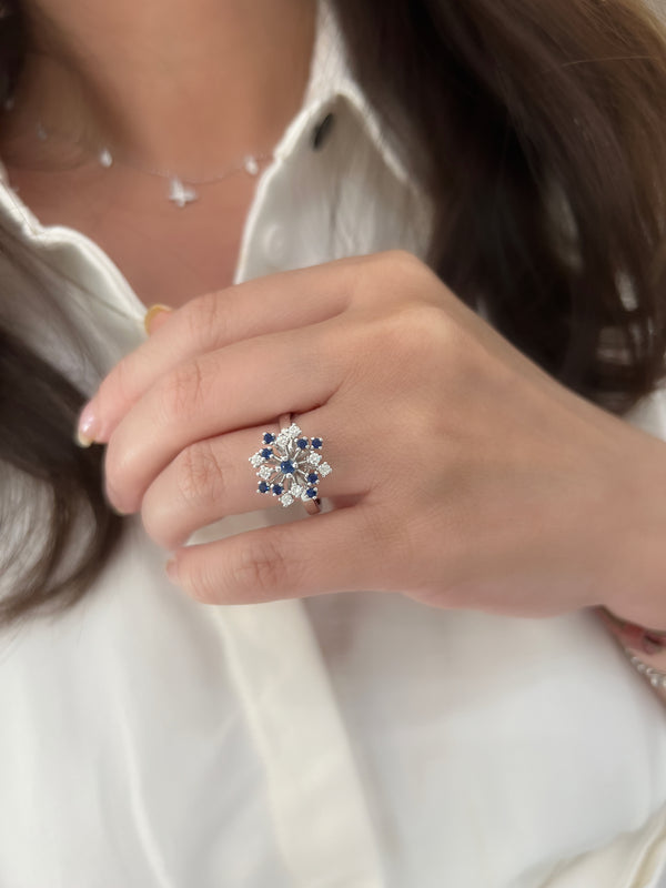 Sapphire and Diamond Cluster Ring