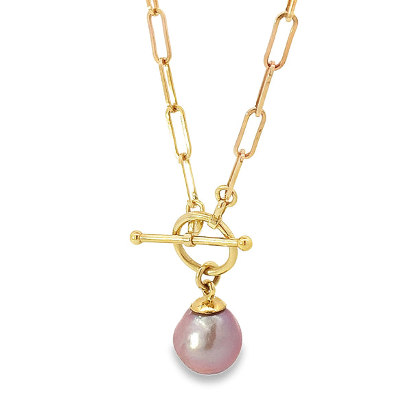 Pink Edison Pearl Paperclip Necklace