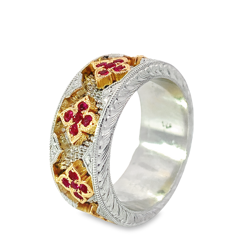 Platinum 18K Rose Gold Ruby Clover Ring