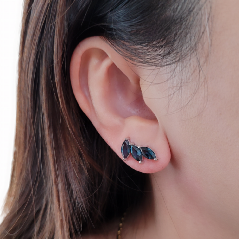 Marquise London Blue Topaz Crawler Stud Earrings - made to order