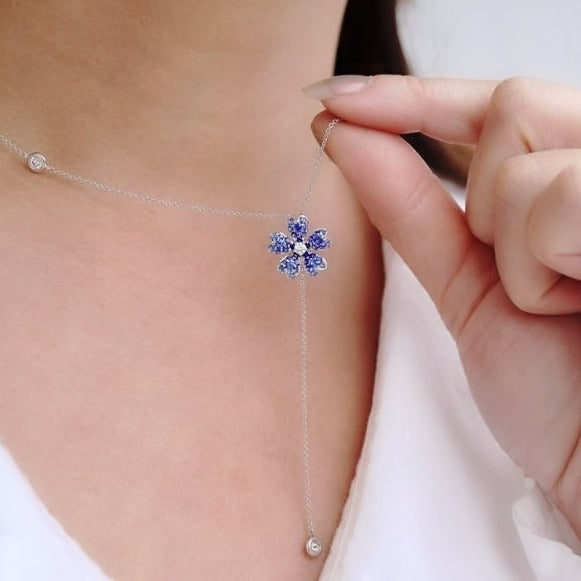 Sapphire and Diamond Flower Lariat Necklace