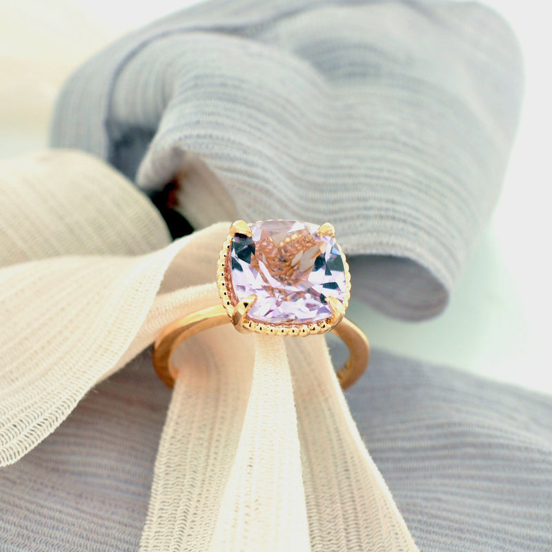 Cushion Cut Rose de France Amethyst Ring - made to order