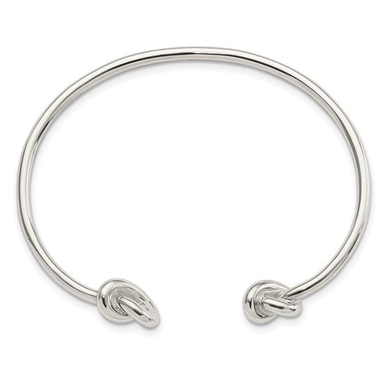 Sterling Silver Polished Knotted Ends Cuff Bangle